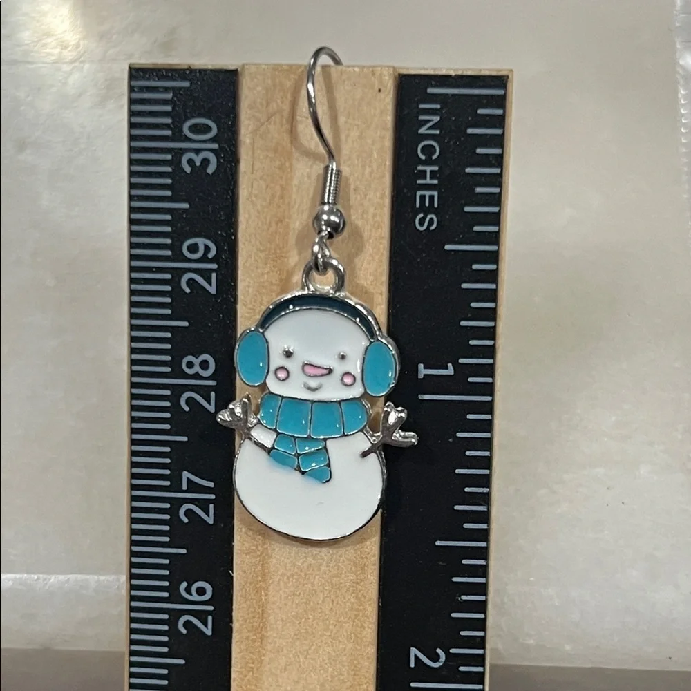 Charming Snowman Earrings with Blue Accents